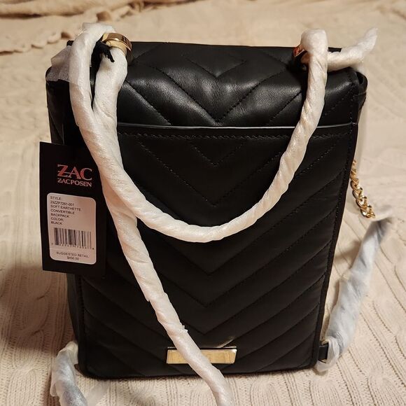 I Zac Zac Posen soft Earthette Convertible black quilted  Leather backpack main image 3